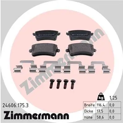 Bremsbelagsatz, Scheibenbremse Hinterachse ZIMMERMANN 24606.175.3 Bild Bremsbelagsatz, Scheibenbremse Hinterachse ZIMMERMANN 24606.175.3
