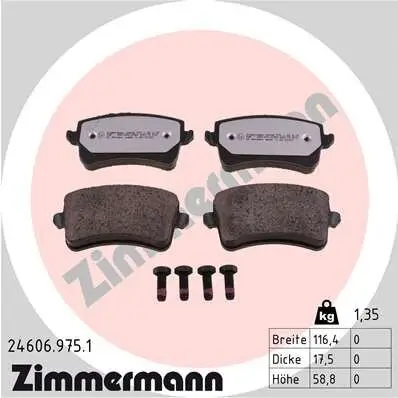 Bremsbelagsatz, Scheibenbremse Hinterachse ZIMMERMANN 24606.975.1 Bild Bremsbelagsatz, Scheibenbremse Hinterachse ZIMMERMANN 24606.975.1