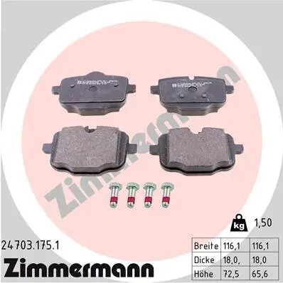 Bremsbelagsatz, Scheibenbremse ZIMMERMANN 24703.175.1 Bild Bremsbelagsatz, Scheibenbremse ZIMMERMANN 24703.175.1