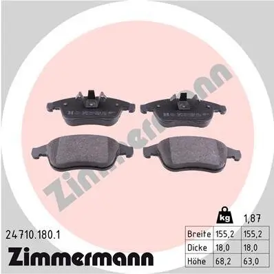 Bremsbelagsatz, Scheibenbremse Vorderachse ZIMMERMANN 24710.180.1 Bild Bremsbelagsatz, Scheibenbremse Vorderachse ZIMMERMANN 24710.180.1