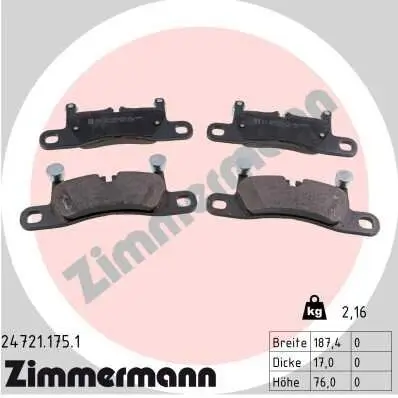 Bremsbelagsatz, Scheibenbremse Hinterachse ZIMMERMANN 24721.175.1 Bild Bremsbelagsatz, Scheibenbremse Hinterachse ZIMMERMANN 24721.175.1