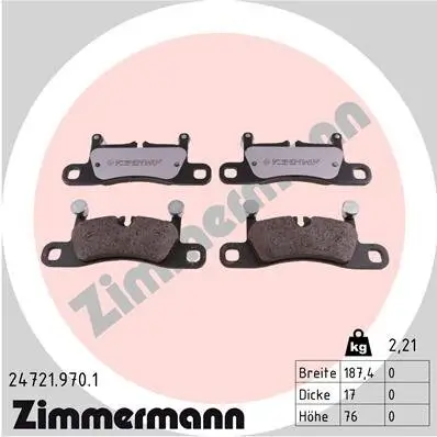 Bremsbelagsatz, Scheibenbremse Hinterachse ZIMMERMANN 24721.970.1 Bild Bremsbelagsatz, Scheibenbremse Hinterachse ZIMMERMANN 24721.970.1