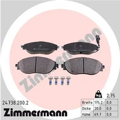 Bremsbelagsatz, Scheibenbremse ZIMMERMANN 24738.200.2 Bild Bremsbelagsatz, Scheibenbremse ZIMMERMANN 24738.200.2