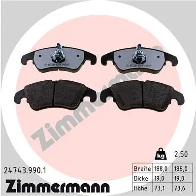 Bremsbelagsatz, Scheibenbremse Vorderachse ZIMMERMANN 24743.990.1 Bild Bremsbelagsatz, Scheibenbremse Vorderachse ZIMMERMANN 24743.990.1