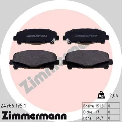 Bremsbelagsatz, Scheibenbremse Vorderachse ZIMMERMANN 24766.175.1 Bild Bremsbelagsatz, Scheibenbremse Vorderachse ZIMMERMANN 24766.175.1