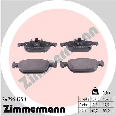 Bremsbelagsatz, Scheibenbremse Vorderachse ZIMMERMANN 24796.175.1 Bild Bremsbelagsatz, Scheibenbremse Vorderachse ZIMMERMANN 24796.175.1