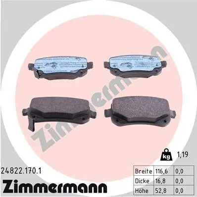 Bremsbelagsatz, Scheibenbremse Hinterachse ZIMMERMANN 24822.170.1 Bild Bremsbelagsatz, Scheibenbremse Hinterachse ZIMMERMANN 24822.170.1