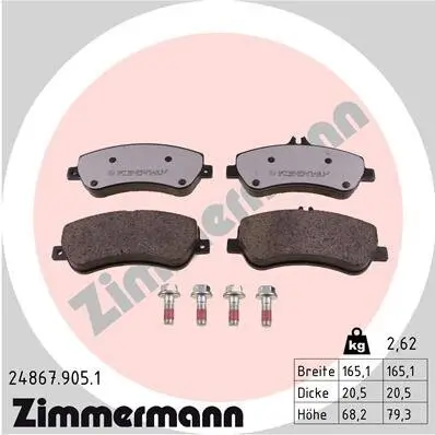 Bremsbelagsatz, Scheibenbremse Vorderachse ZIMMERMANN 24867.905.1 Bild Bremsbelagsatz, Scheibenbremse Vorderachse ZIMMERMANN 24867.905.1