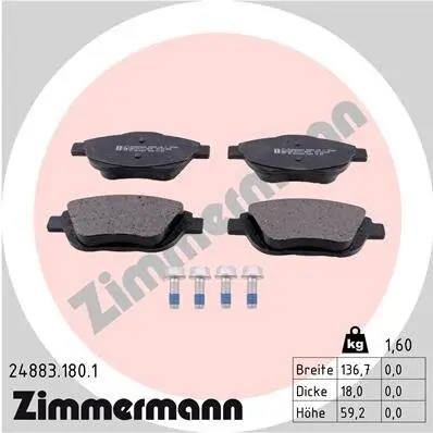 Bremsbelagsatz, Scheibenbremse Vorderachse ZIMMERMANN 24883.180.1 Bild Bremsbelagsatz, Scheibenbremse Vorderachse ZIMMERMANN 24883.180.1