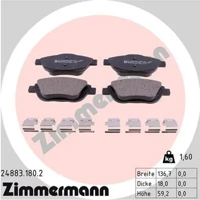 Bremsbelagsatz, Scheibenbremse Vorderachse ZIMMERMANN 24883.180.2 Bild Bremsbelagsatz, Scheibenbremse Vorderachse ZIMMERMANN 24883.180.2