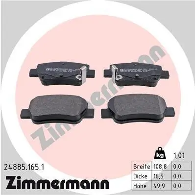 Bremsbelagsatz, Scheibenbremse Hinterachse ZIMMERMANN 24885.165.1 Bild Bremsbelagsatz, Scheibenbremse Hinterachse ZIMMERMANN 24885.165.1