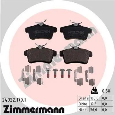 Bremsbelagsatz, Scheibenbremse Hinterachse ZIMMERMANN 24922.170.1 Bild Bremsbelagsatz, Scheibenbremse Hinterachse ZIMMERMANN 24922.170.1