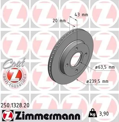 Bremsscheibe ZIMMERMANN 250.1328.20 Bild Bremsscheibe ZIMMERMANN 250.1328.20