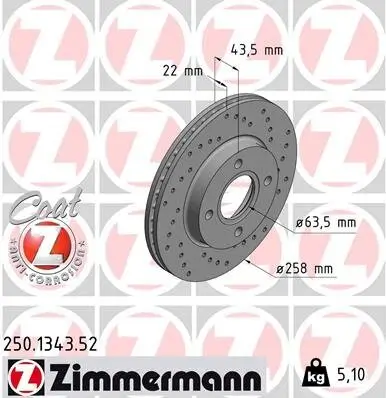 Bremsscheibe Vorderachse ZIMMERMANN 250.1343.52 Bild Bremsscheibe Vorderachse ZIMMERMANN 250.1343.52