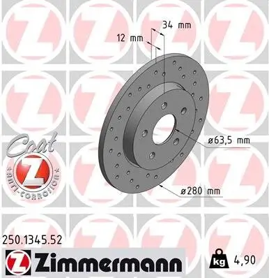 Bremsscheibe ZIMMERMANN 250.1345.52 Bild Bremsscheibe ZIMMERMANN 250.1345.52