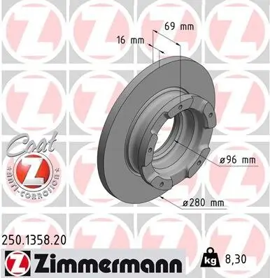 Bremsscheibe Hinterachse ZIMMERMANN 250.1358.20