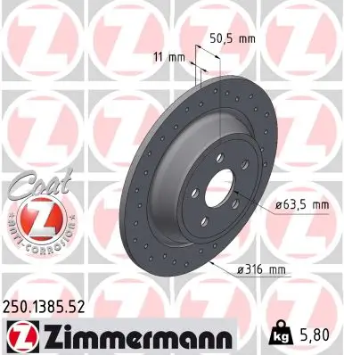 Bremsscheibe Hinterachse ZIMMERMANN 250.1385.52