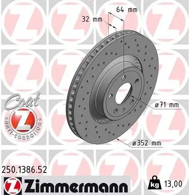 Bremsscheibe Vorderachse ZIMMERMANN 250.1386.52 Bild Bremsscheibe Vorderachse ZIMMERMANN 250.1386.52