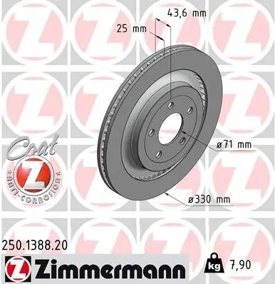 Bremsscheibe ZIMMERMANN 250.1388.20 Bild Bremsscheibe ZIMMERMANN 250.1388.20