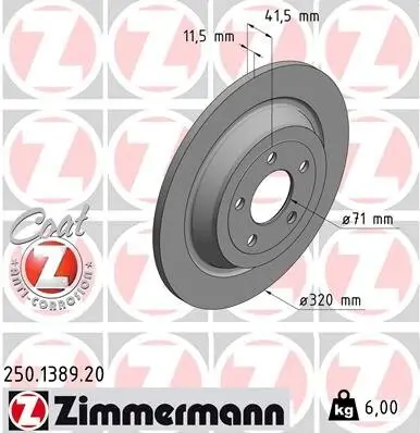 Bremsscheibe Hinterachse ZIMMERMANN 250.1389.20 Bild Bremsscheibe Hinterachse ZIMMERMANN 250.1389.20