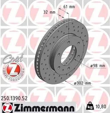 Bremsscheibe Vorderachse ZIMMERMANN 250.1390.52 Bild Bremsscheibe Vorderachse ZIMMERMANN 250.1390.52