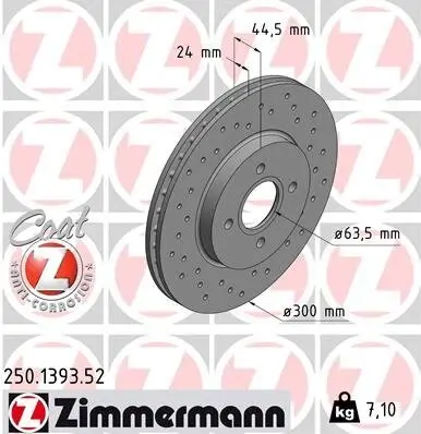 Bremsscheibe Vorderachse ZIMMERMANN 250.1393.52 Bild Bremsscheibe Vorderachse ZIMMERMANN 250.1393.52