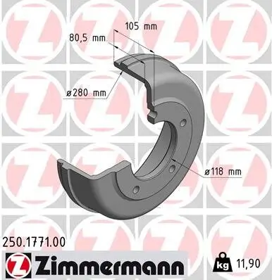Bremstrommel Hinterachse ZIMMERMANN 250.1771.00 Bild Bremstrommel Hinterachse ZIMMERMANN 250.1771.00