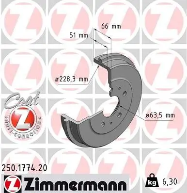 Bremstrommel Hinterachse ZIMMERMANN 250.1774.20 Bild Bremstrommel Hinterachse ZIMMERMANN 250.1774.20