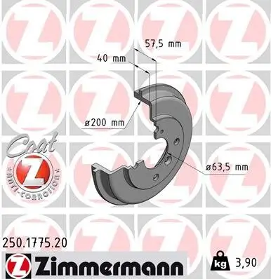 Bremstrommel ZIMMERMANN 250.1775.20 Bild Bremstrommel ZIMMERMANN 250.1775.20