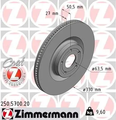Bremsscheibe Vorderachse ZIMMERMANN 250.5700.20 Bild Bremsscheibe Vorderachse ZIMMERMANN 250.5700.20