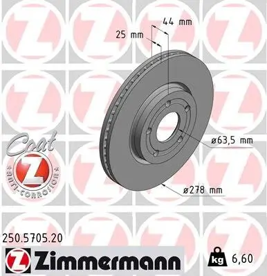 Bremsscheibe Vorderachse ZIMMERMANN 250.5705.20 Bild Bremsscheibe Vorderachse ZIMMERMANN 250.5705.20