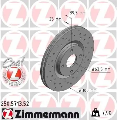 Bremsscheibe ZIMMERMANN 250.5713.52 Bild Bremsscheibe ZIMMERMANN 250.5713.52