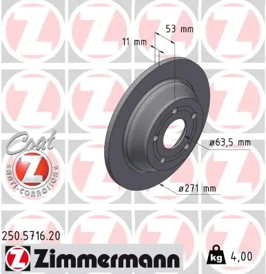 Bremsscheibe Hinterachse ZIMMERMANN 250.5716.20 Bild Bremsscheibe Hinterachse ZIMMERMANN 250.5716.20