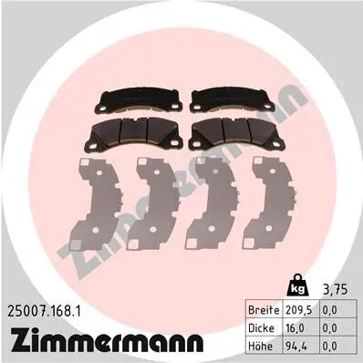 Bremsbelagsatz, Scheibenbremse Vorderachse ZIMMERMANN 25007.168.1