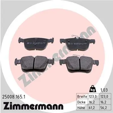 Bremsbelagsatz, Scheibenbremse ZIMMERMANN 25008.165.1 Bild Bremsbelagsatz, Scheibenbremse ZIMMERMANN 25008.165.1