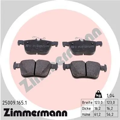 Bremsbelagsatz, Scheibenbremse ZIMMERMANN 25009.165.1 Bild Bremsbelagsatz, Scheibenbremse ZIMMERMANN 25009.165.1