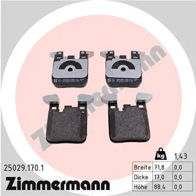 Bremsbelagsatz, Scheibenbremse Hinterachse ZIMMERMANN 25029.170.1 Bild Bremsbelagsatz, Scheibenbremse Hinterachse ZIMMERMANN 25029.170.1