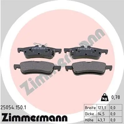 Bremsbelagsatz, Scheibenbremse Hinterachse ZIMMERMANN 25054.150.1 Bild Bremsbelagsatz, Scheibenbremse Hinterachse ZIMMERMANN 25054.150.1