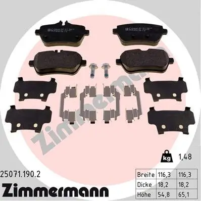 Bremsbelagsatz, Scheibenbremse ZIMMERMANN 25071.190.2 Bild Bremsbelagsatz, Scheibenbremse ZIMMERMANN 25071.190.2