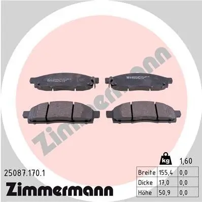 Bremsbelagsatz, Scheibenbremse Vorderachse ZIMMERMANN 25087.170.1 Bild Bremsbelagsatz, Scheibenbremse Vorderachse ZIMMERMANN 25087.170.1