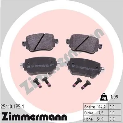 Bremsbelagsatz, Scheibenbremse Hinterachse ZIMMERMANN 25110.175.1 Bild Bremsbelagsatz, Scheibenbremse Hinterachse ZIMMERMANN 25110.175.1