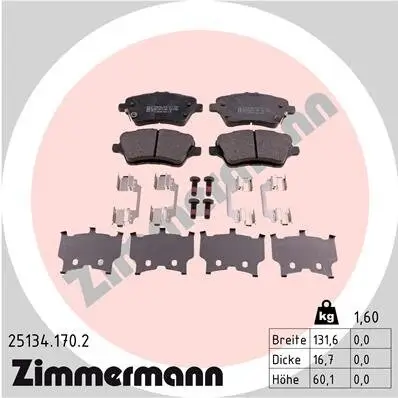 Bremsbelagsatz, Scheibenbremse ZIMMERMANN 25134.170.2 Bild Bremsbelagsatz, Scheibenbremse ZIMMERMANN 25134.170.2