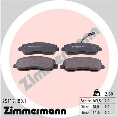 Bremsbelagsatz, Scheibenbremse ZIMMERMANN 25147.180.1 Bild Bremsbelagsatz, Scheibenbremse ZIMMERMANN 25147.180.1