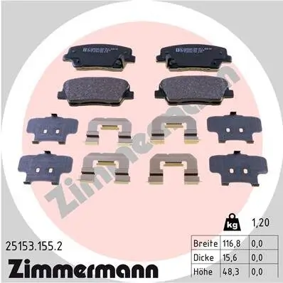 Bremsbelagsatz, Scheibenbremse Hinterachse ZIMMERMANN 25153.155.2