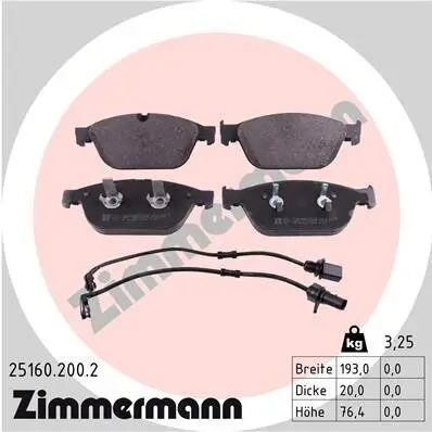 Bremsbelagsatz, Scheibenbremse ZIMMERMANN 25160.200.2 Bild Bremsbelagsatz, Scheibenbremse ZIMMERMANN 25160.200.2