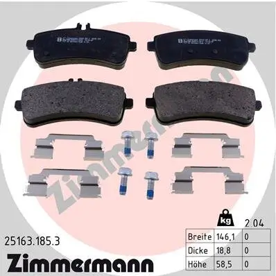 Bremsbelagsatz, Scheibenbremse Hinterachse ZIMMERMANN 25163.185.3