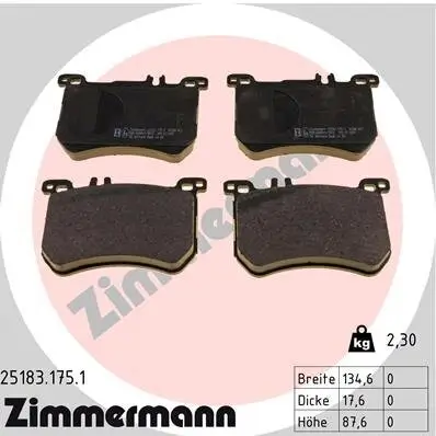 Bremsbelagsatz, Scheibenbremse Vorderachse ZIMMERMANN 25183.175.1 Bild Bremsbelagsatz, Scheibenbremse Vorderachse ZIMMERMANN 25183.175.1