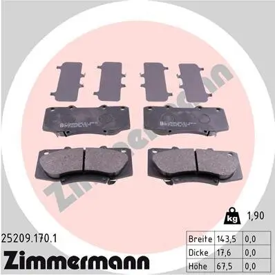Bremsbelagsatz, Scheibenbremse Vorderachse ZIMMERMANN 25209.170.1