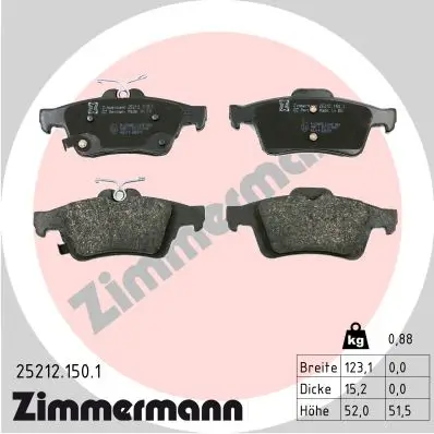 Bremsbelagsatz, Scheibenbremse Hinterachse ZIMMERMANN 25212.150.1 Bild Bremsbelagsatz, Scheibenbremse Hinterachse ZIMMERMANN 25212.150.1