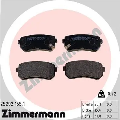 Bremsbelagsatz, Scheibenbremse Hinterachse ZIMMERMANN 25292.155.1 Bild Bremsbelagsatz, Scheibenbremse Hinterachse ZIMMERMANN 25292.155.1